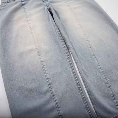 Washed Straight-Leg Northern Faded Jeans with Ribbon Details