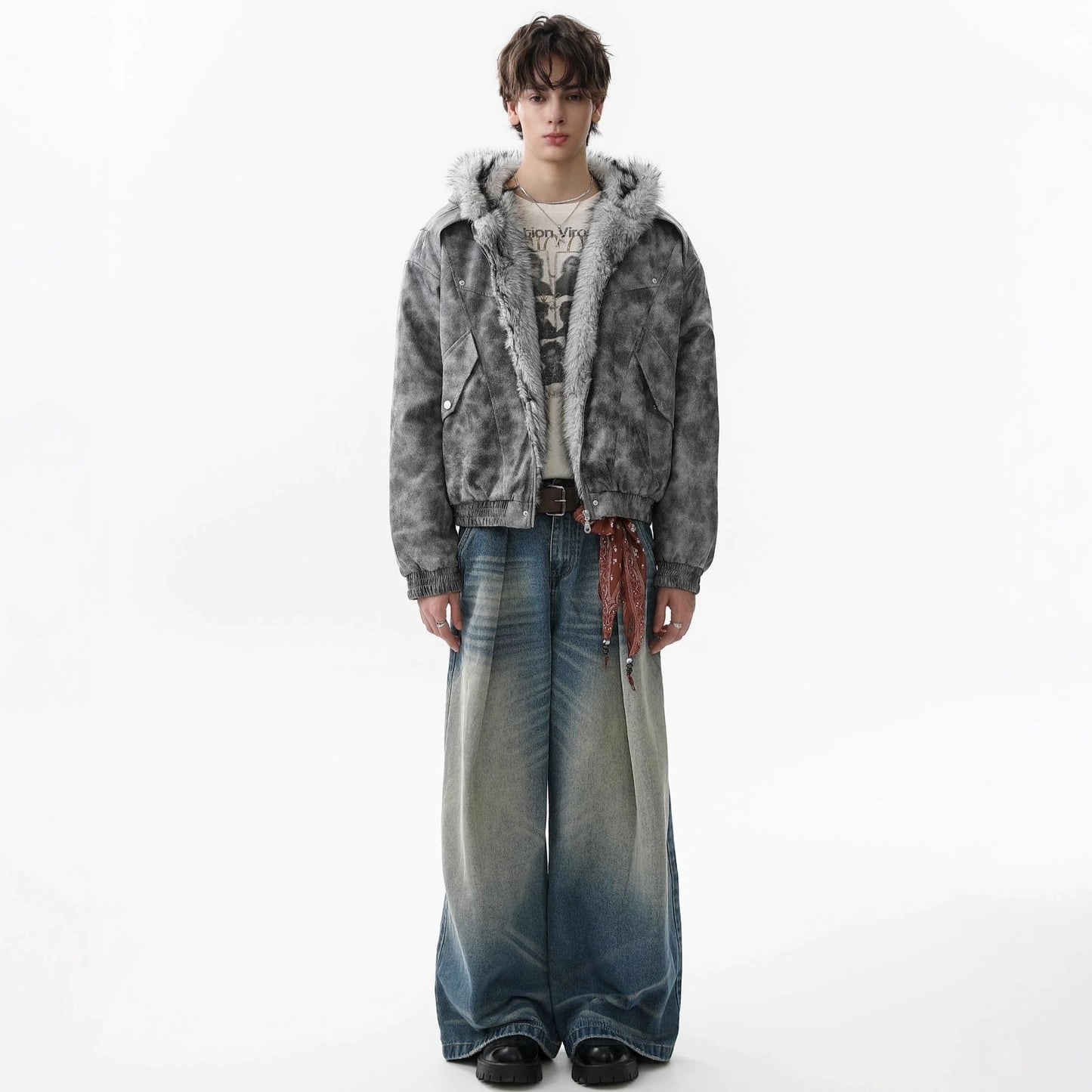 Acid-Wash Fur Jacket