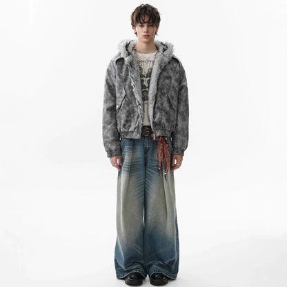 Acid-Wash Fur Jacket