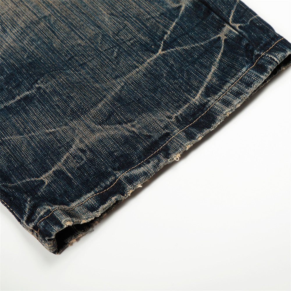 Retro Punk Washed Faded Wide-Leg Distressed Denim Scimitar Pants
