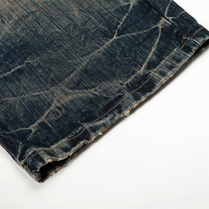 Retro Punk Washed Faded Wide-Leg Distressed Denim Scimitar Pants