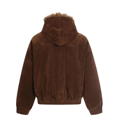 Cotton Hooded Jacket with Fur Trim