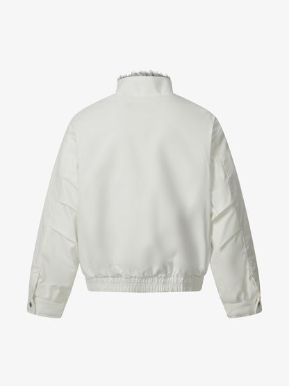 Retro Stand Collar Faux Fur Lined Bomber Jacket