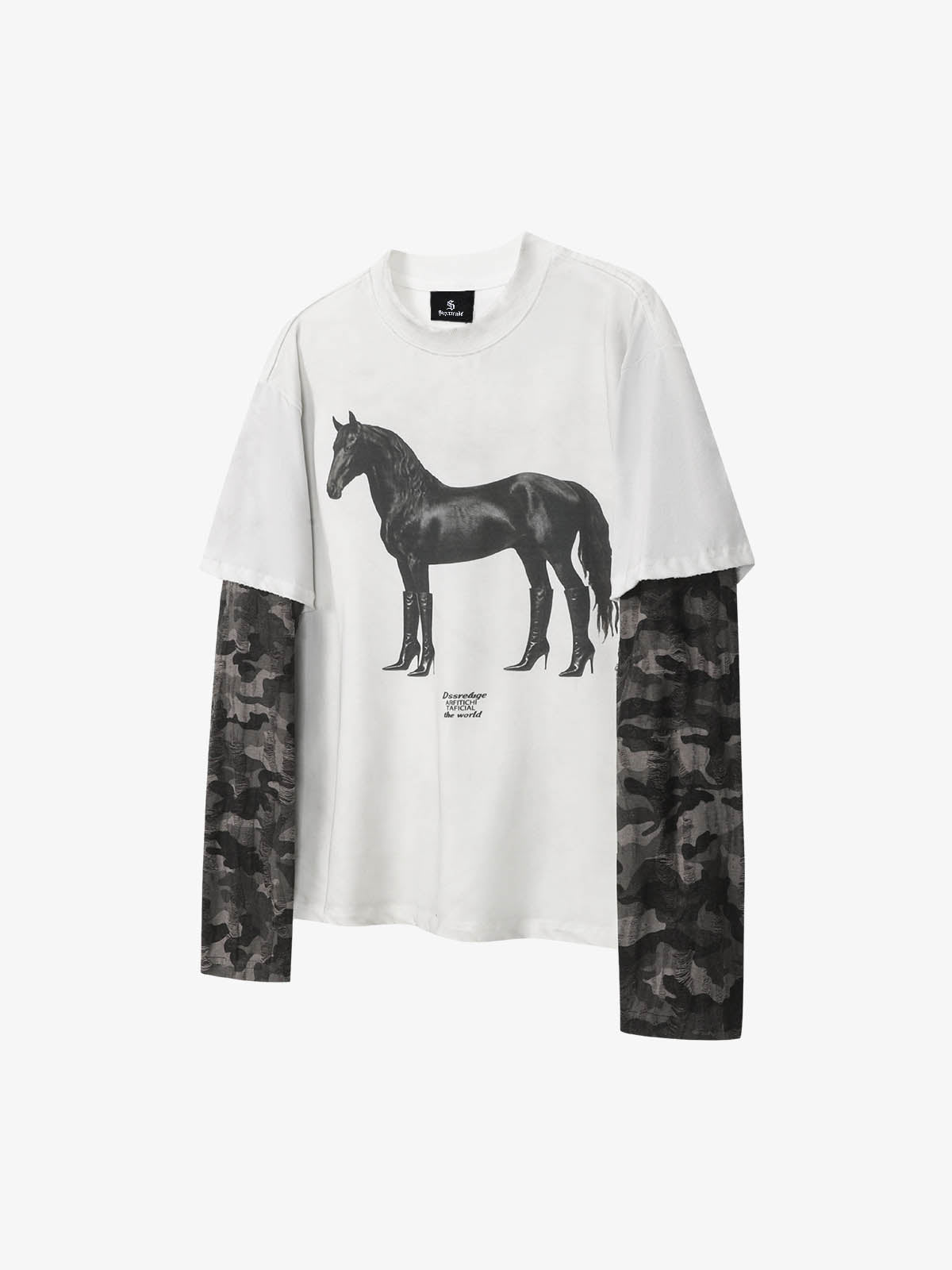 Long Sleeve with Layered Leopard Horse Design