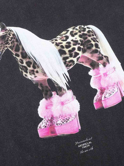 Long Sleeve with Layered Leopard Horse Design