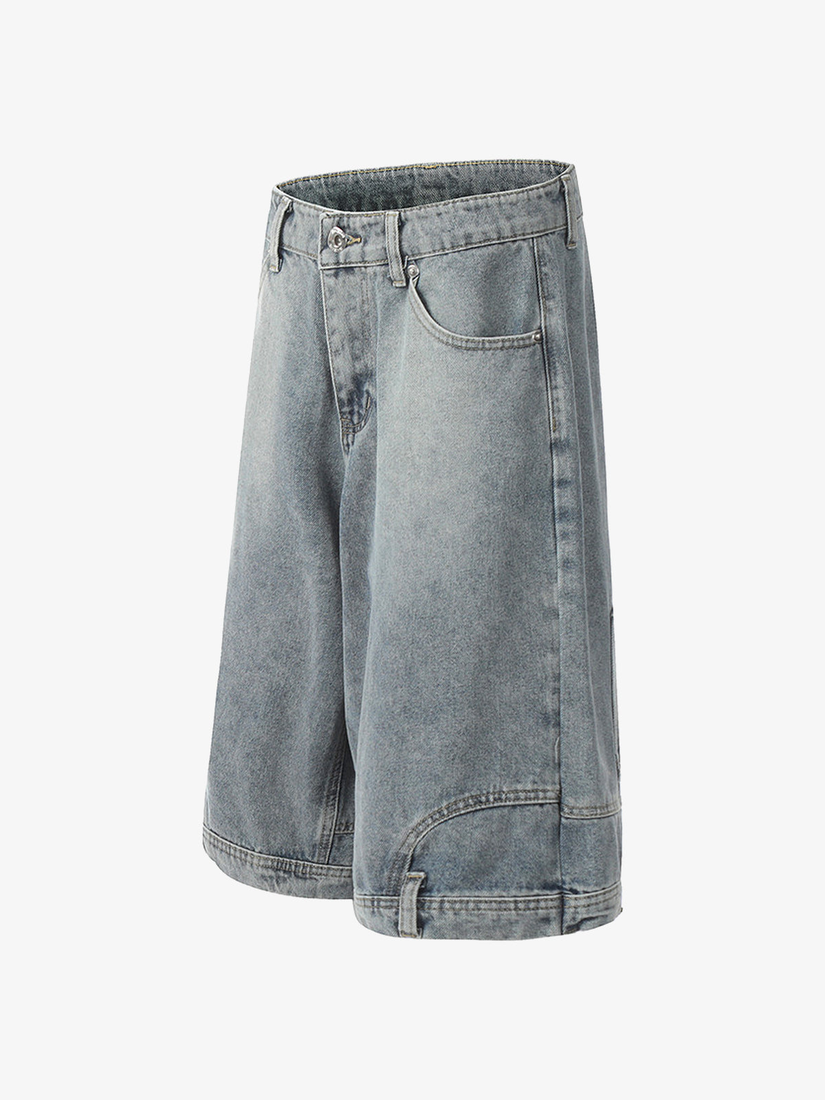Distressed Waistband Hem Denim Shorts