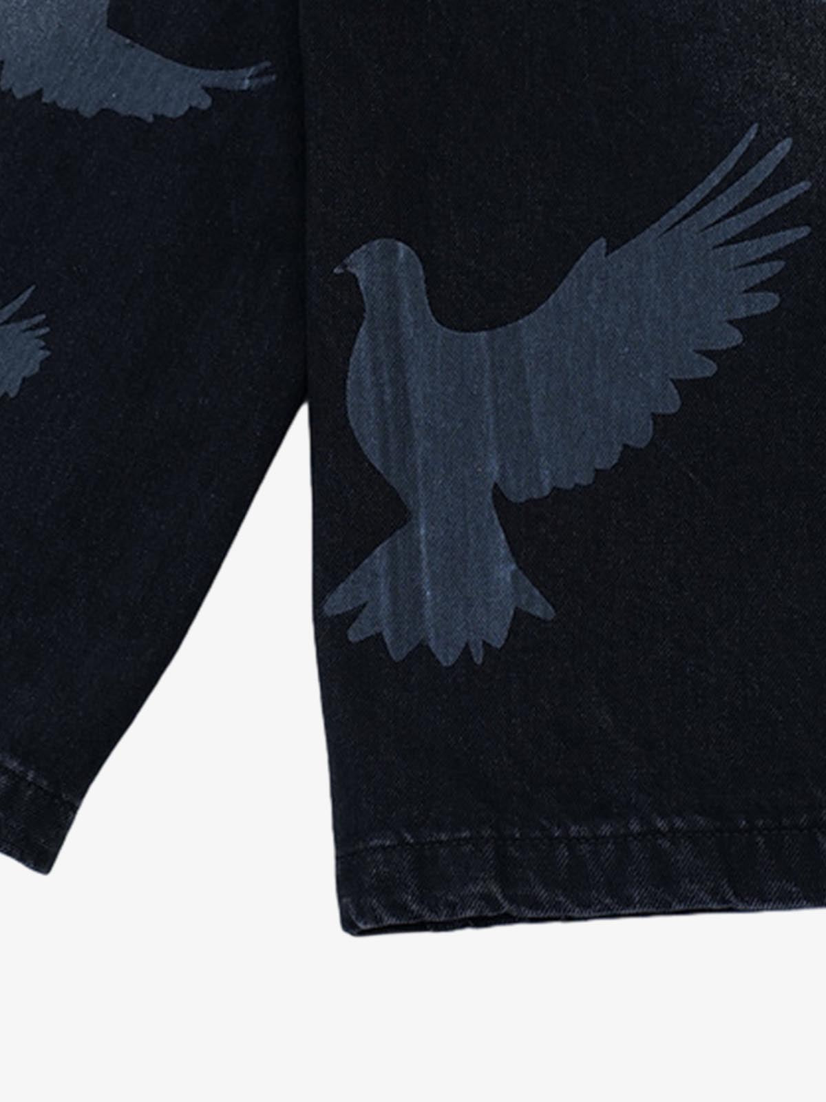 Vintage-Inspired Dove Print Distressed Denim Shorts