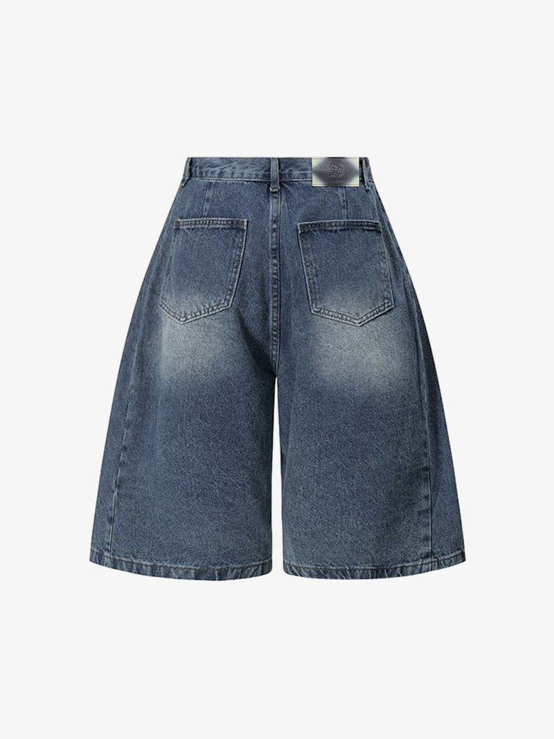 Distressed Wide Leg Denim Shorts