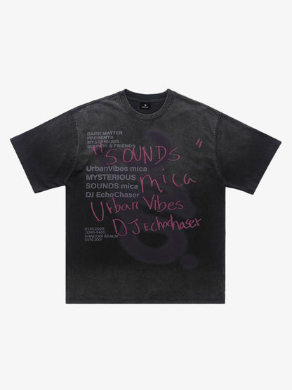 Distressed Graffiti Text Print Tee with Spray Effect