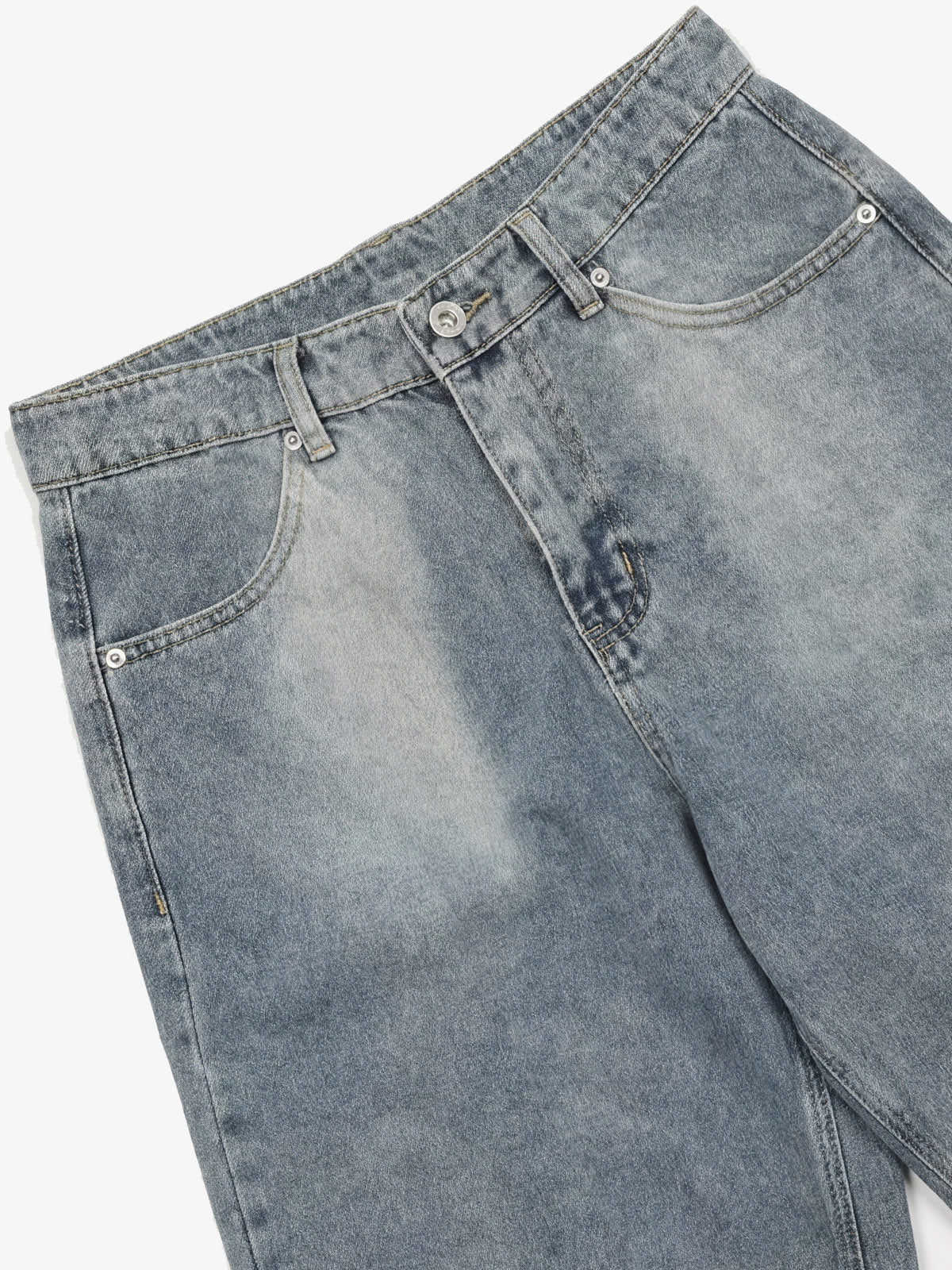 Distressed Waistband Hem Denim Shorts