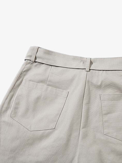 Belted Wide-Leg Pleated Denim Shorts