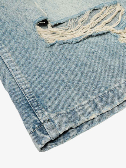 Vintage-Inspired Distressed Ripped Denim Shorts