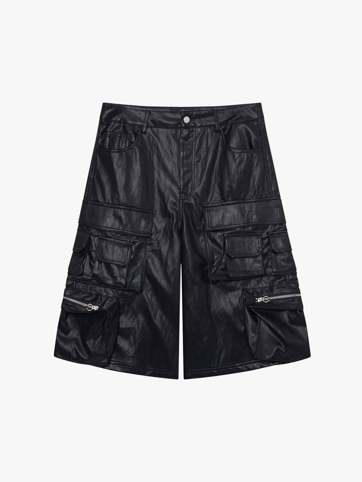 Faux Leather Cargo Denim Shorts