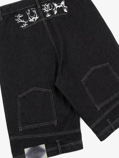 Distressed Waistband Hem Denim Shorts