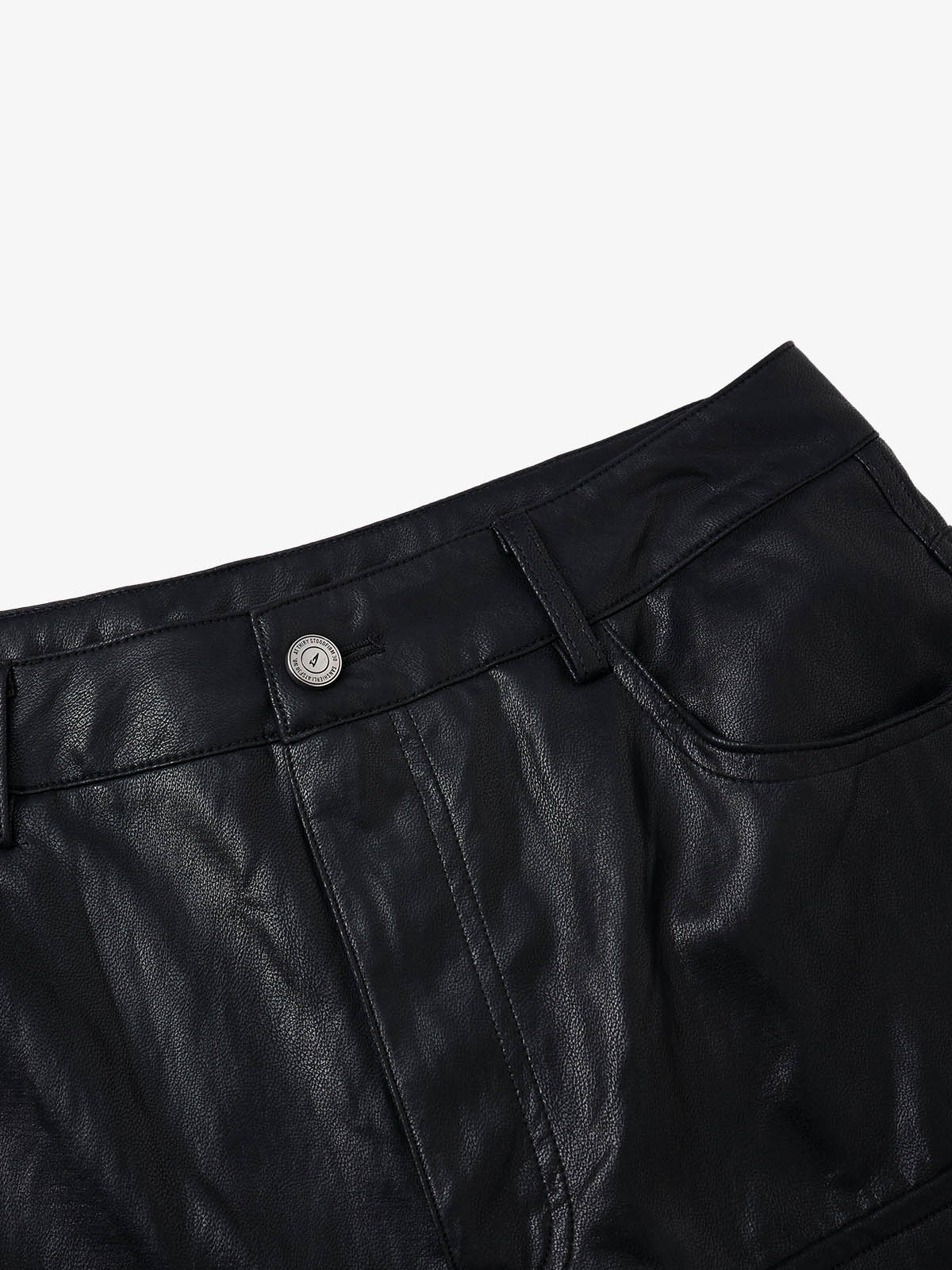 Faux Leather Cargo Denim Shorts