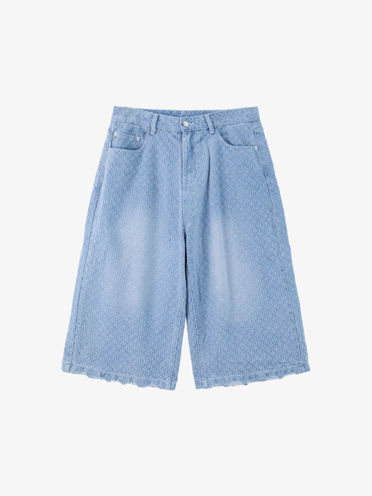 Retro Distressed Textured Ripped Wide-Leg Denim Shorts