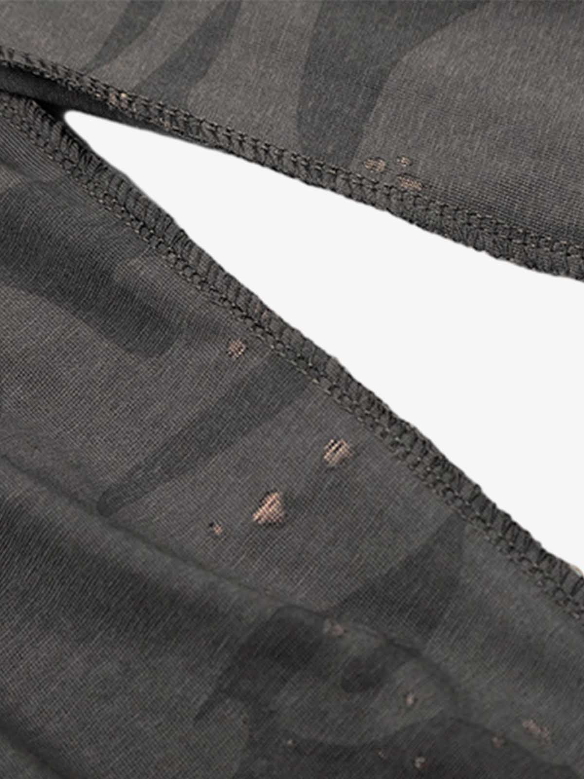 V-Neck Henley T-Shirt with Distressed Camo and Paint Splatter Design