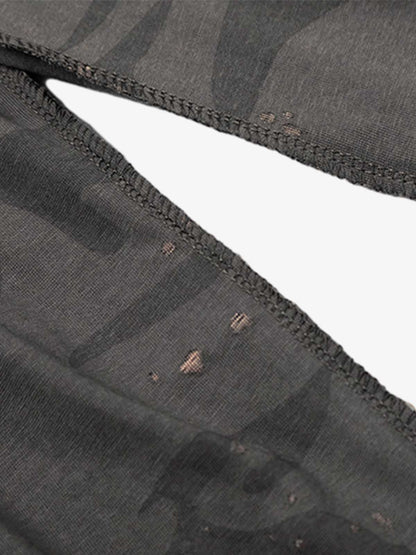 V-Neck Henley T-Shirt with Distressed Camo and Paint Splatter Design