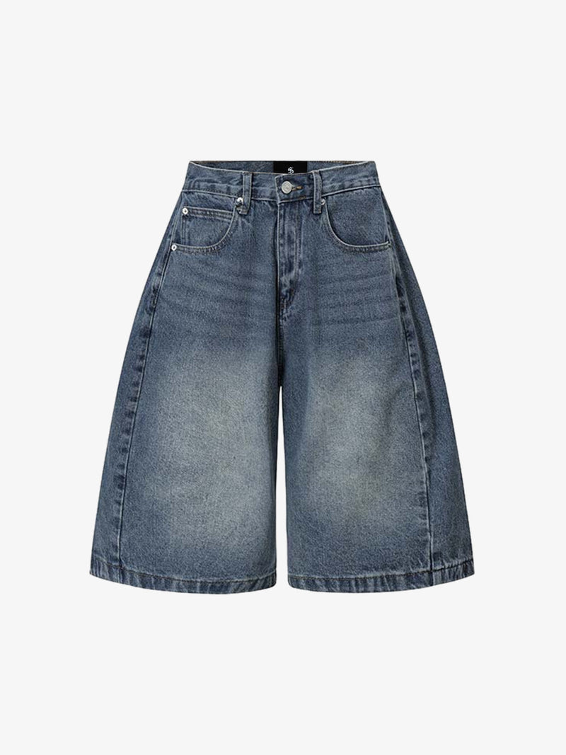 Distressed Wide Leg Denim Shorts