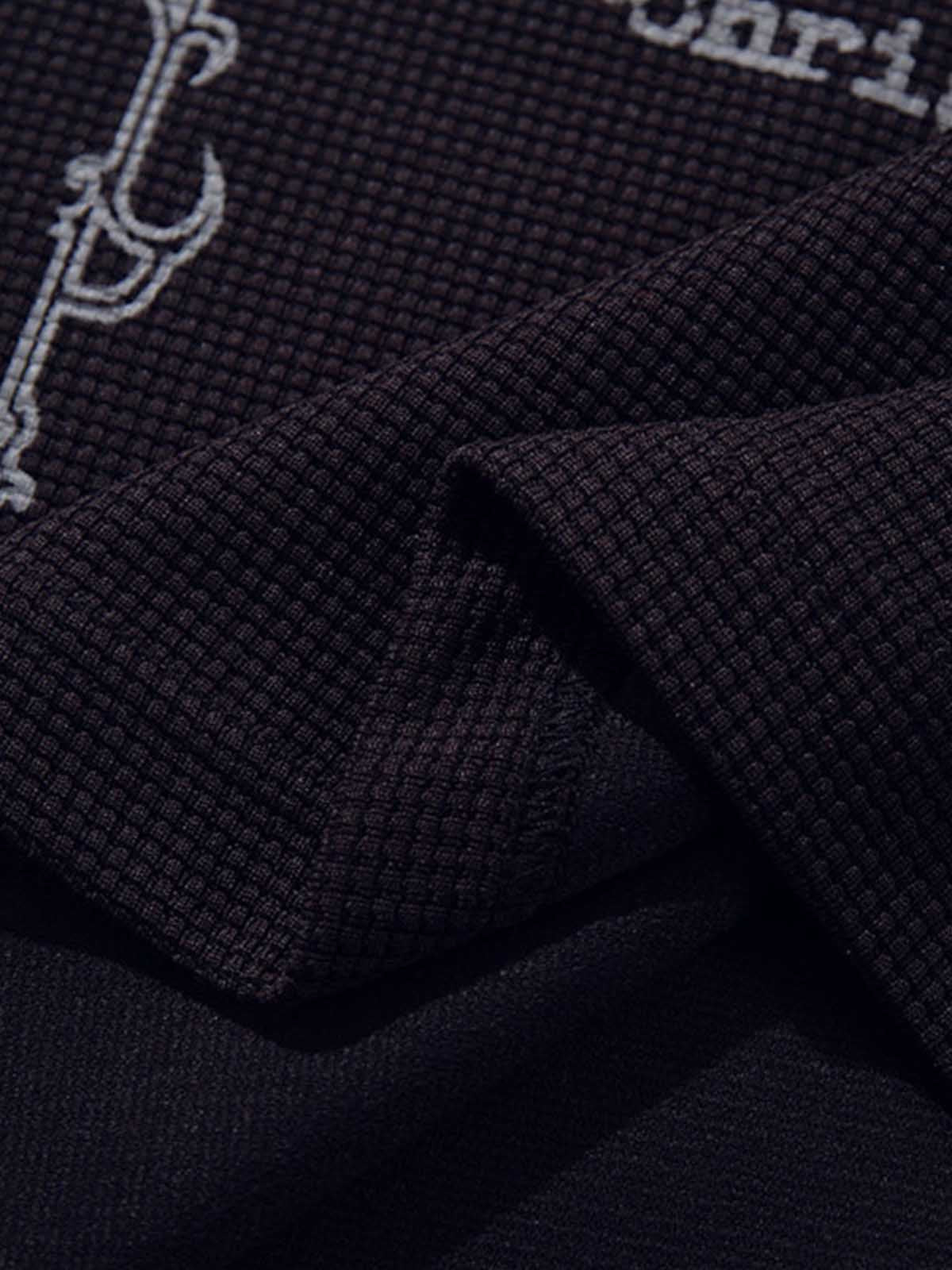 Gothic Text Graphic Leather Patchwork Polo Tee