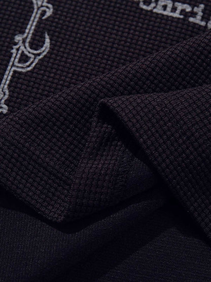 Gothic Text Graphic Leather Patchwork Polo Tee
