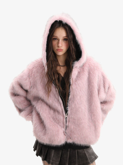Reversible Hooded Jacket with Street Fur
