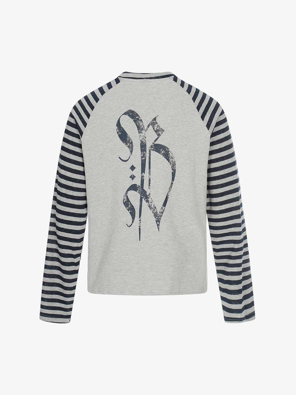 Long Sleeve Raglan T-Shirt with Cross Graphic and Striped Design