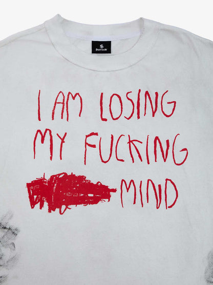 Distressed Raw Hem Sleeveless shirt with Grunge Slogan Print