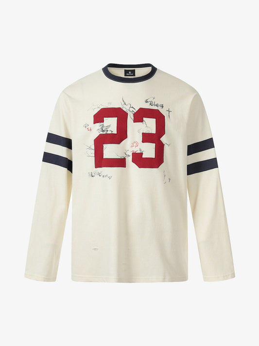 Retro Distressed 23 Patch Graffiti Long Sleeve