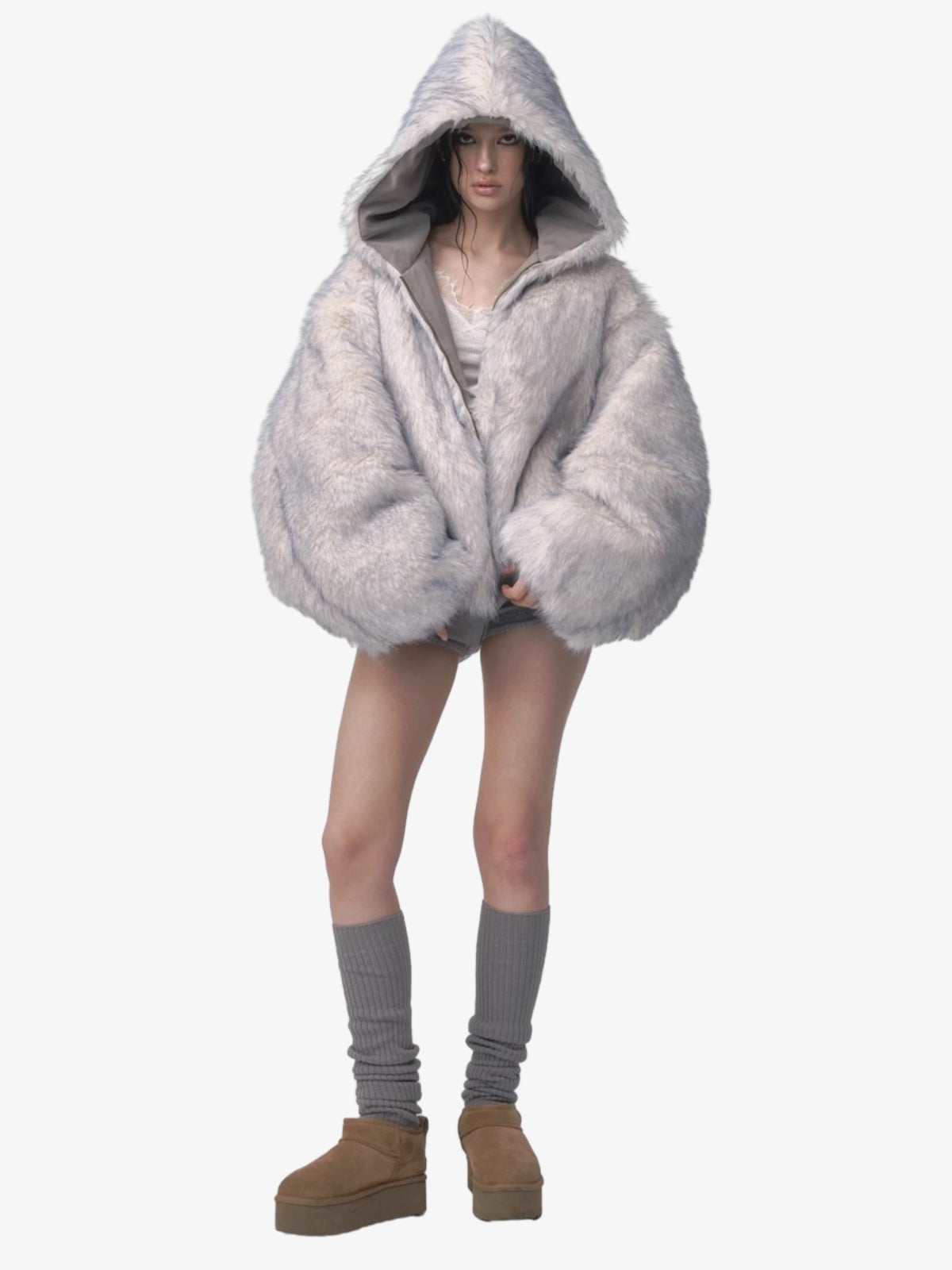 Reversible Oversized Fur Hooded Jacket