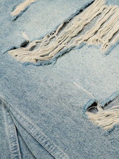 Vintage-Inspired Distressed Ripped Denim Shorts