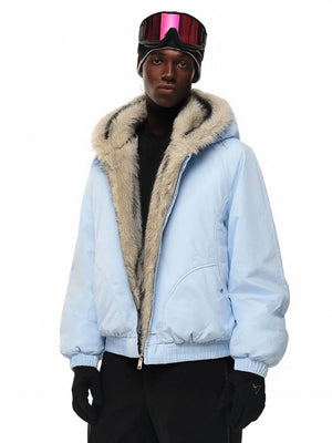 Windproof Padded Jacket with Faux Fur Collar and Hood