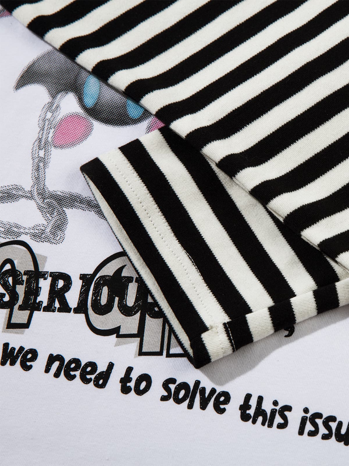 Long-Sleeve with Cartoon Print and Striped Sleeves