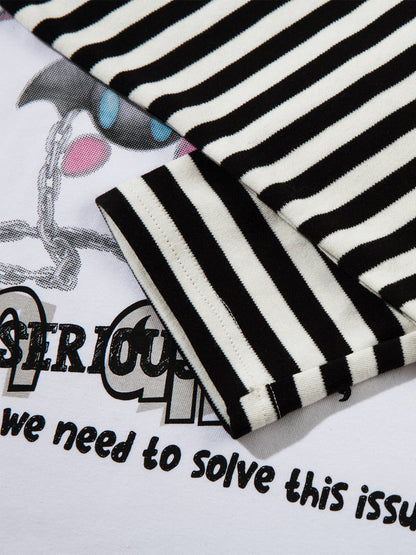 Long-Sleeve with Cartoon Print and Striped Sleeves