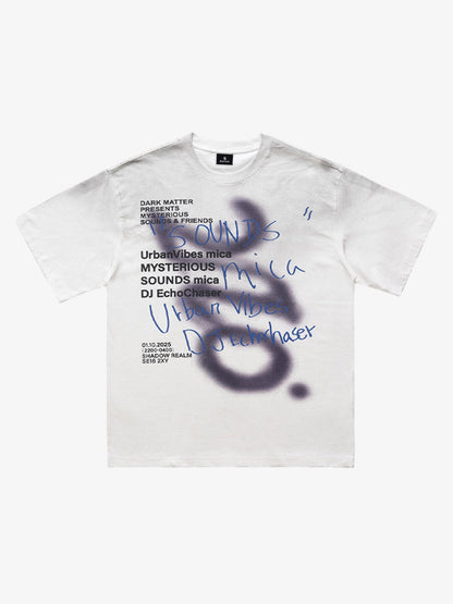 Distressed Graffiti Text Print Tee with Spray Effect