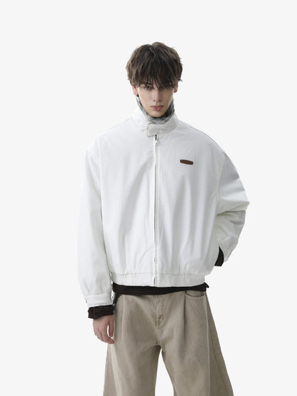 Retro Stand Collar Faux Fur Lined Bomber Jacket