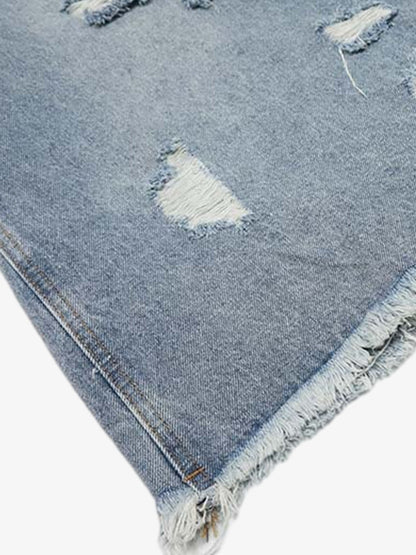 Faded Light Wash Distressed Denim Shorts