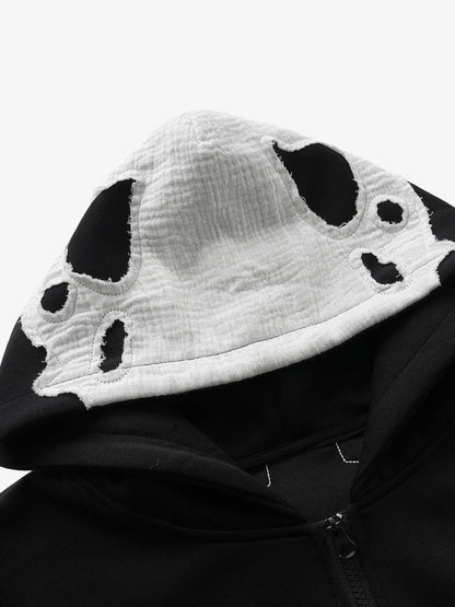 Spine Graphic Distressed Hood Zip Hoodie