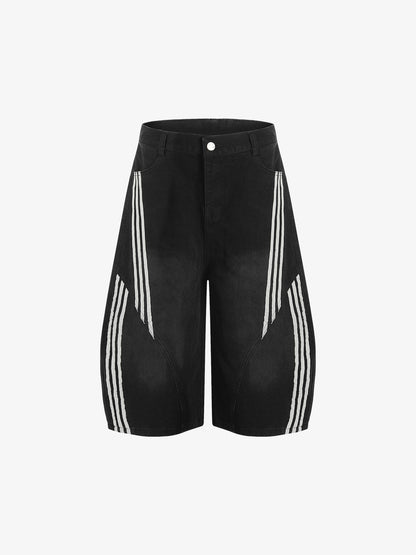 Faded Striped Wide-Leg Denim Jorts
