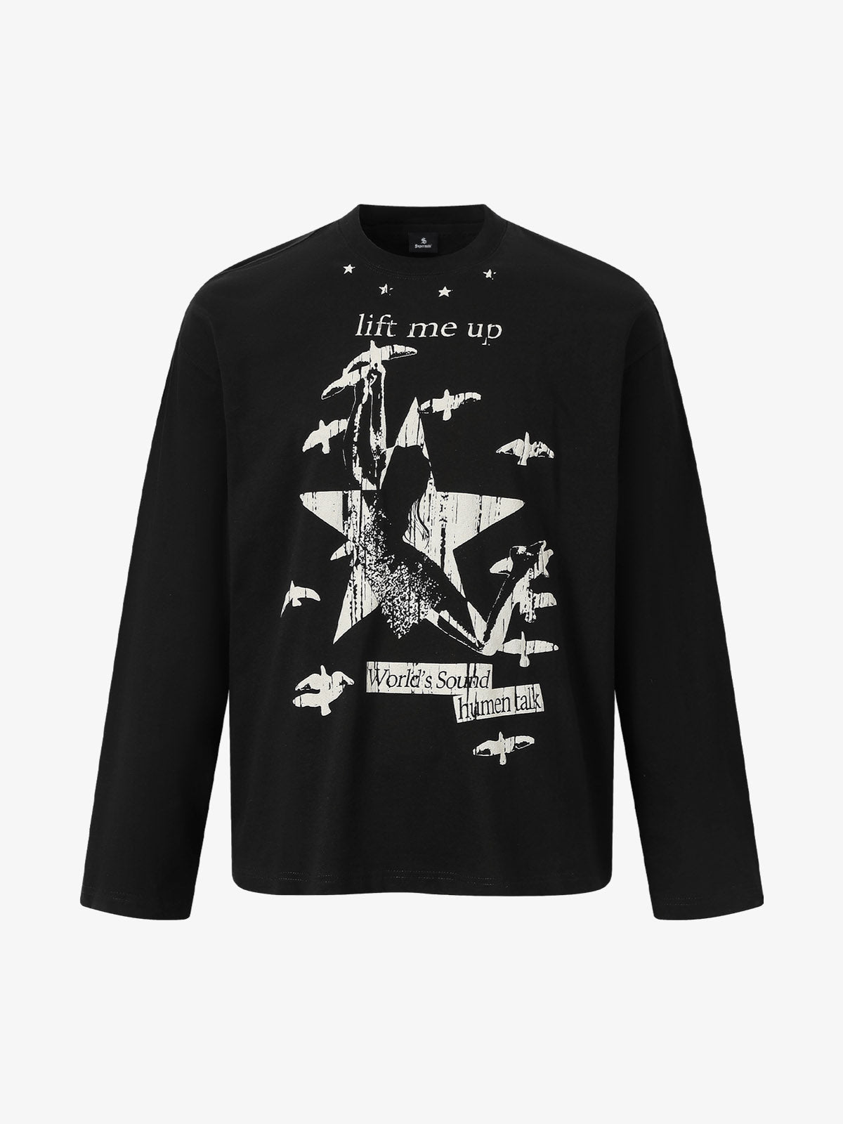 Vintage Star Pattern Long-Sleeve Tee