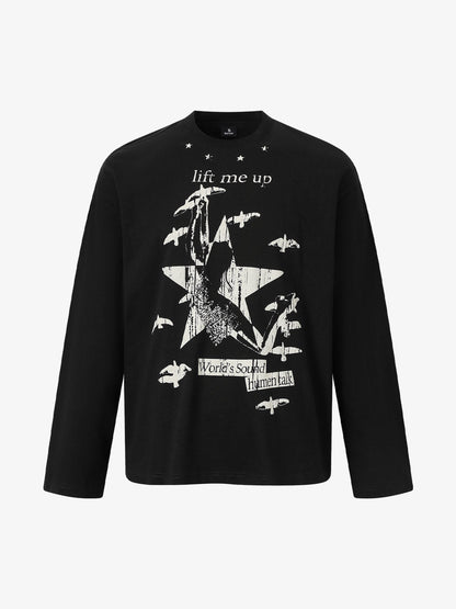 Vintage Star Pattern Long-Sleeve Tee