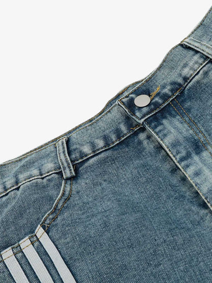 Faded Striped Wide-Leg Denim Jorts