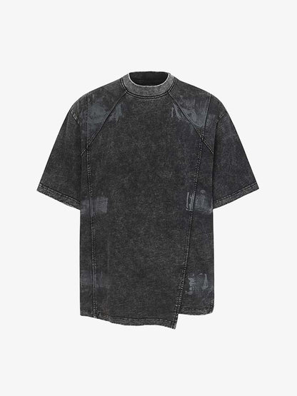 Retro Distressed Oversized T-Shirt with Panel Seaming