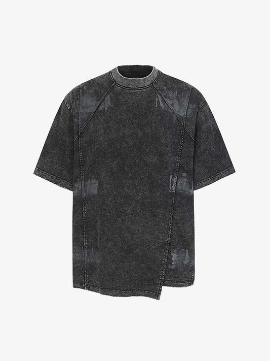 Retro Distressed Oversized T-Shirt with Panel Seaming