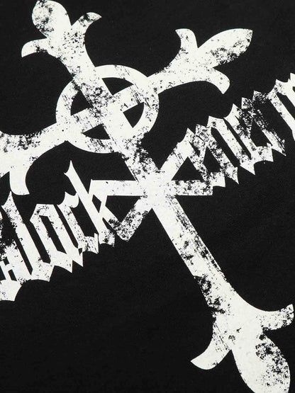 Long Sleeve Raglan T-Shirt with Cross Graphic and Striped Design