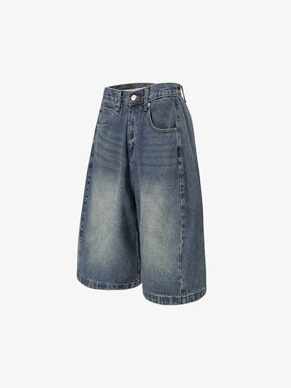 Distressed Wide Leg Denim Shorts