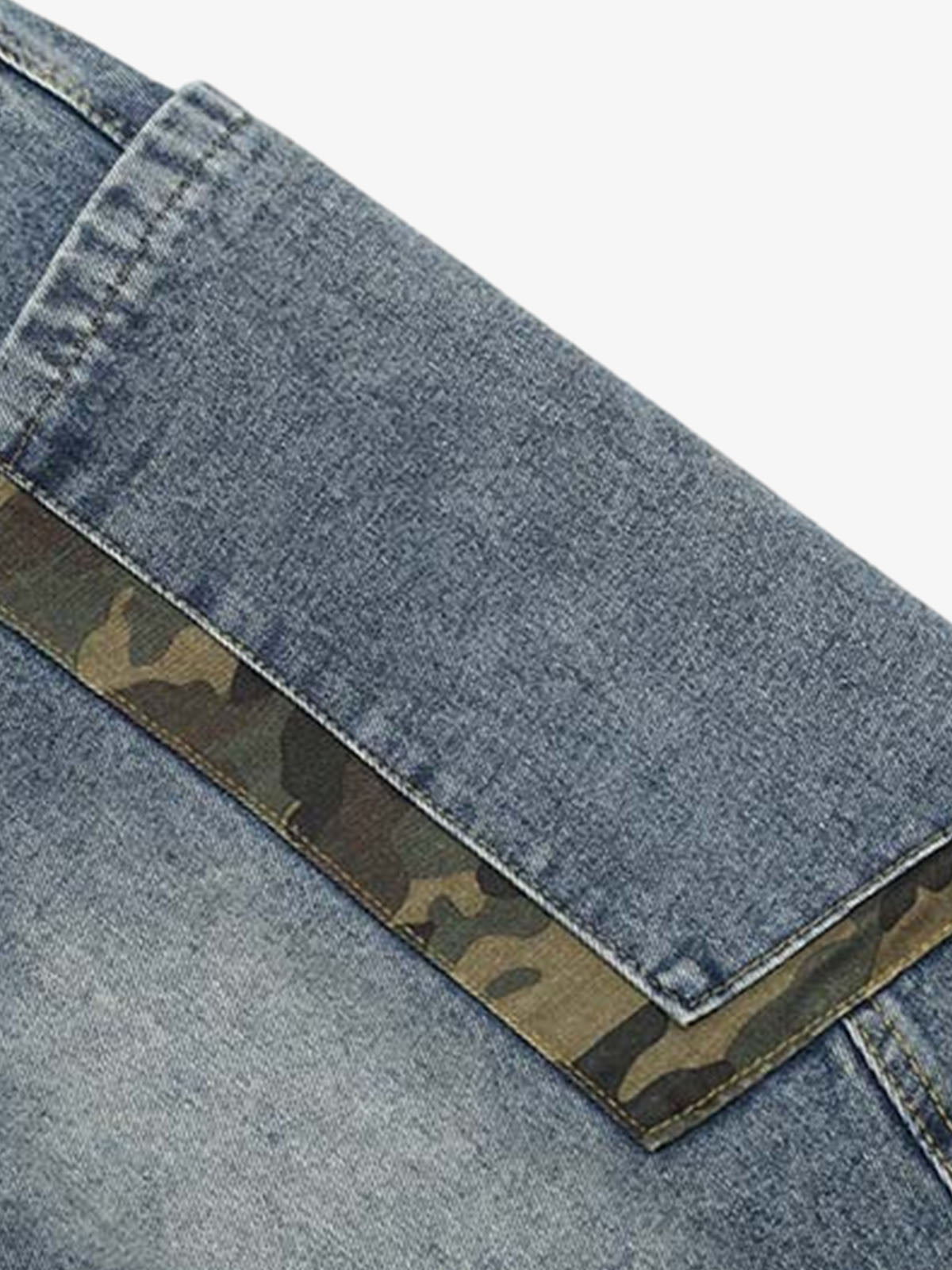 Camouflage Patchwork Denim Cargo Shorts