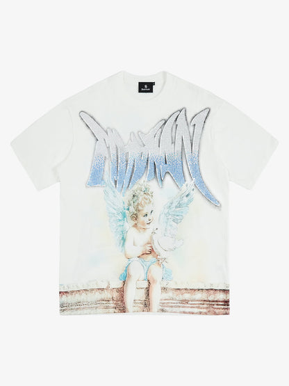 Vintage-Inspired Peace Dove Angel Rhinestone Tee