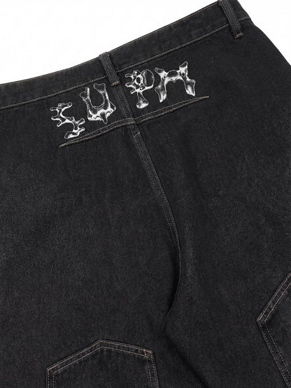 Distressed Waistband Hem Denim Shorts
