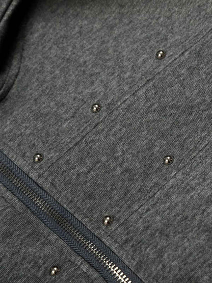 Distressed Studded Gradient Zip Up Hoodie